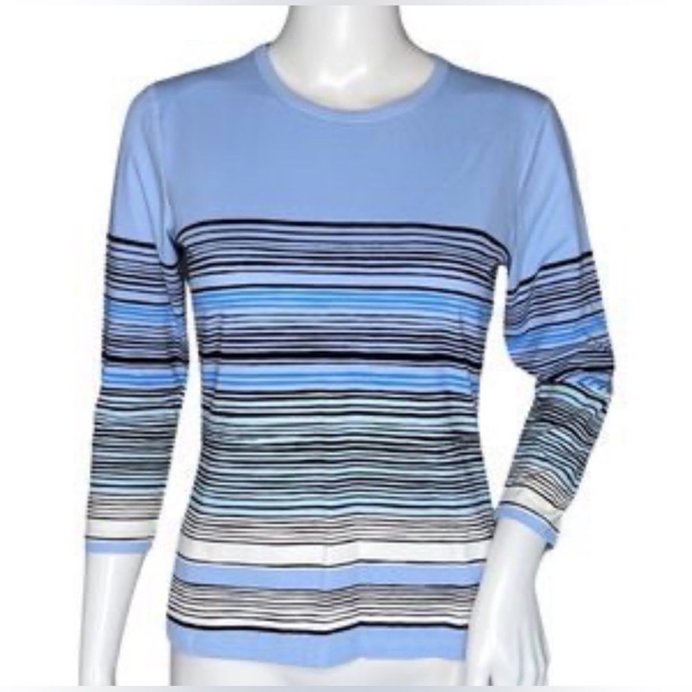 J. McLaughlin Blue Stripe 3/4 Sleeve Long Sleeve Tee Signature Catalina Cloth XL